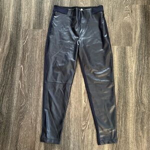 Betabrand Faux Leather Coated Legging Pants Navy High Rise Skinny Stretch